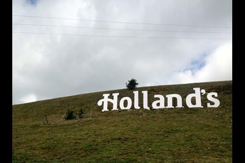 Holland's Pies sign near Accrington